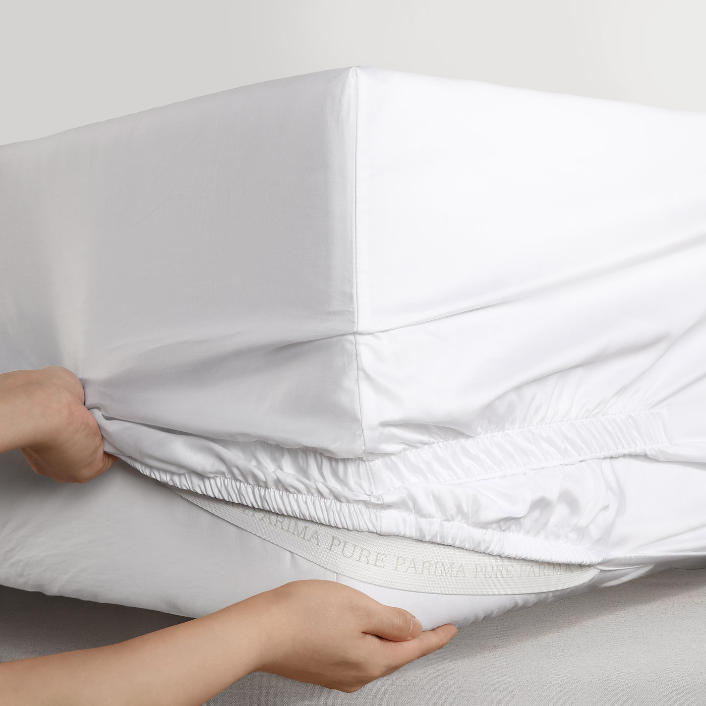 Pure Parima Egyptian Cotton Sheets Ultra Percale Fitted Sheet#color_white