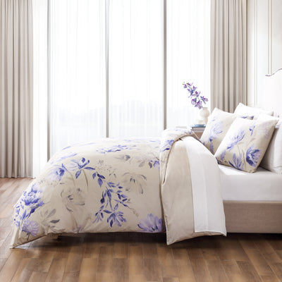 egyptian cotton printed sateen duvet cover set #color_lavender-linens