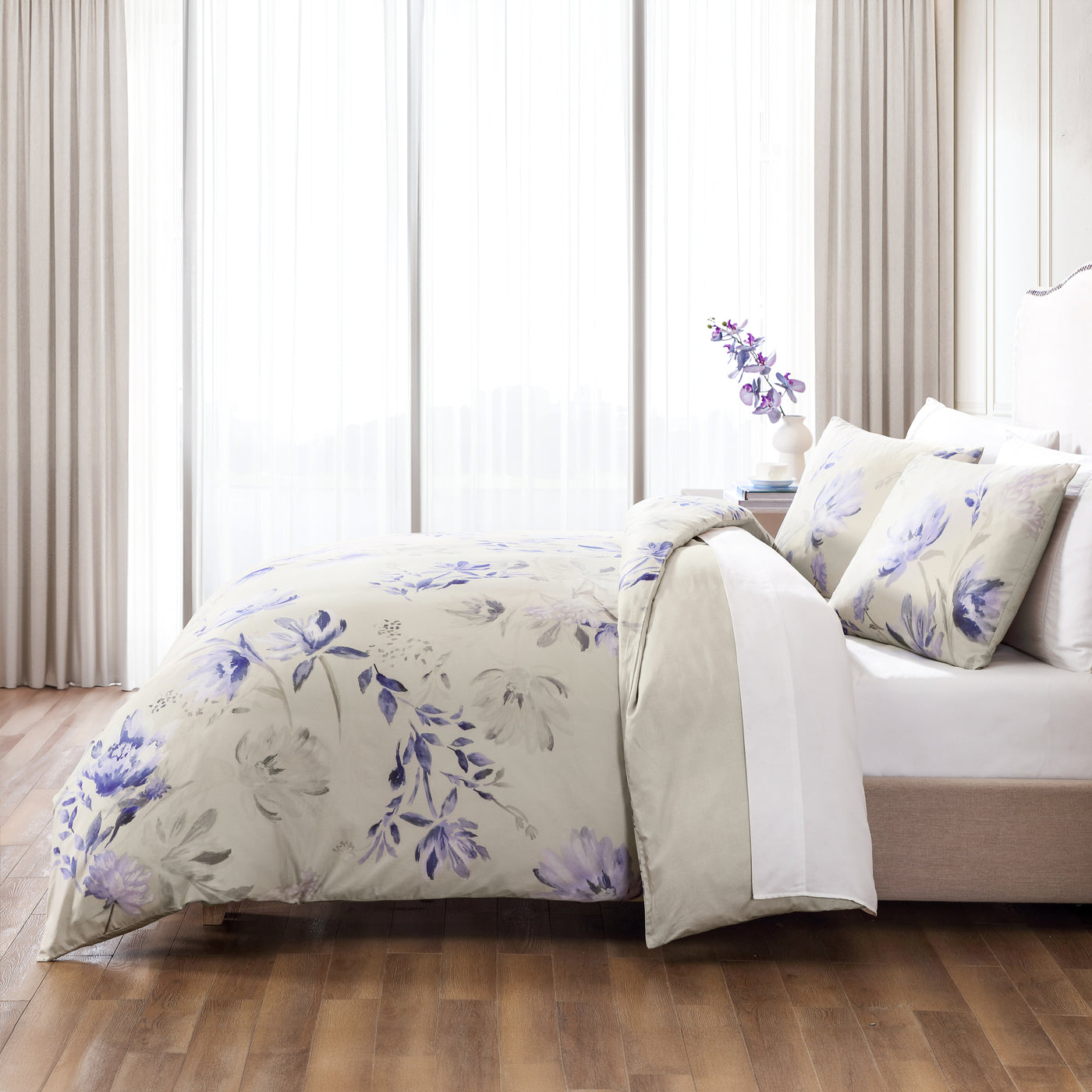 linen egyptian cotton floral print sateen duvet cover set #color_lavender-linens