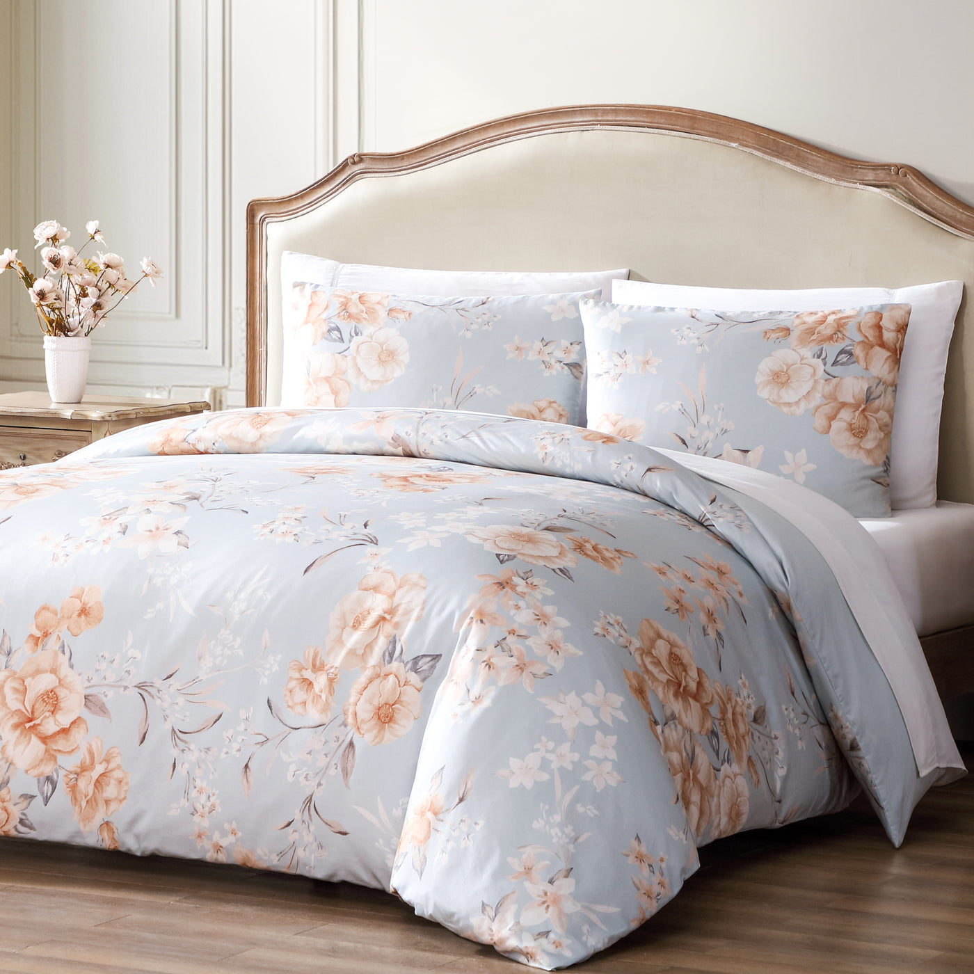 spa apriocot egyptian cotton floral print sateen duvet cover set#color_vintage-spa-garden