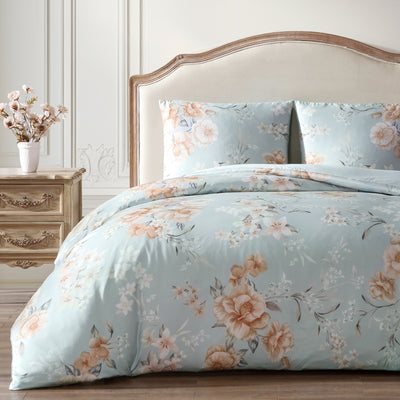 spa apriocot egyptian cotton floral print sateen duvet cover set#color_vintage-spa-garden