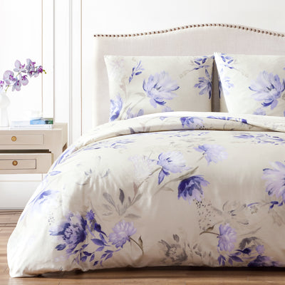 egyptian cotton printed sateen duvet cover set #color_lavender-linens