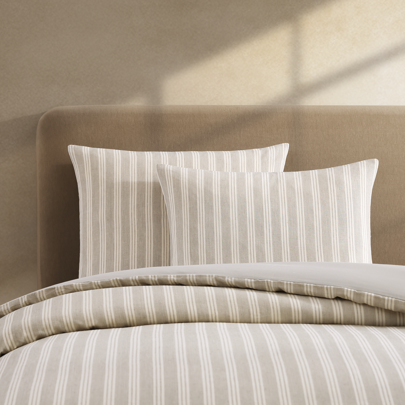 pure parima tea stripes linen duvet cover