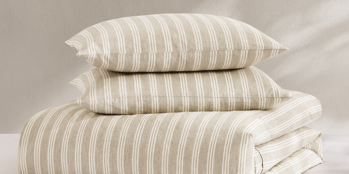 pure parima tea stripes linen duvet cover