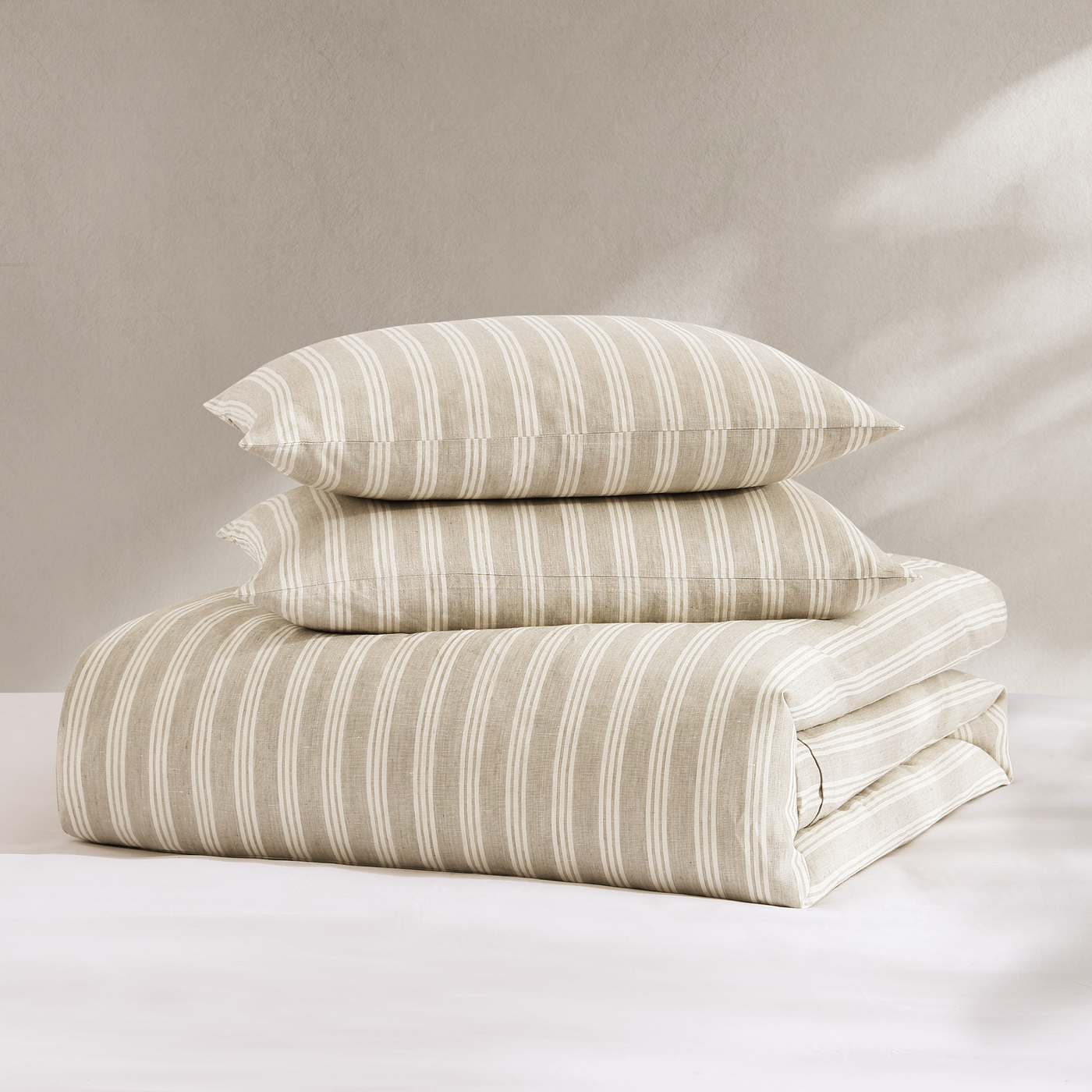 pure parima tea stripes linen duvet cover